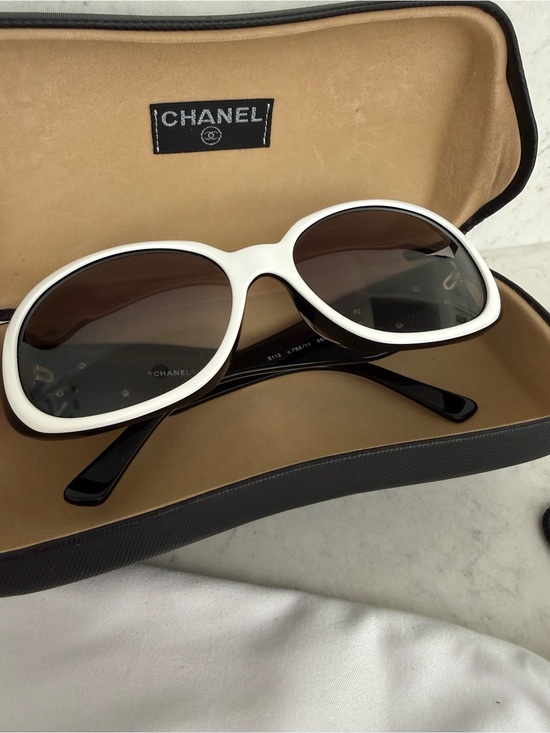 CHANEL Accessories - CHANEL Black Sunglasses with White Trim Oversized Oval Frames